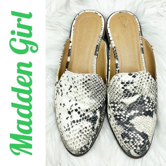MADDEN GIRL MATTIE PYTHON SNAKE PRINT SLIP ON MULES FLATS WHITE GRAY, SIZE 7 - Picture 7 of 7